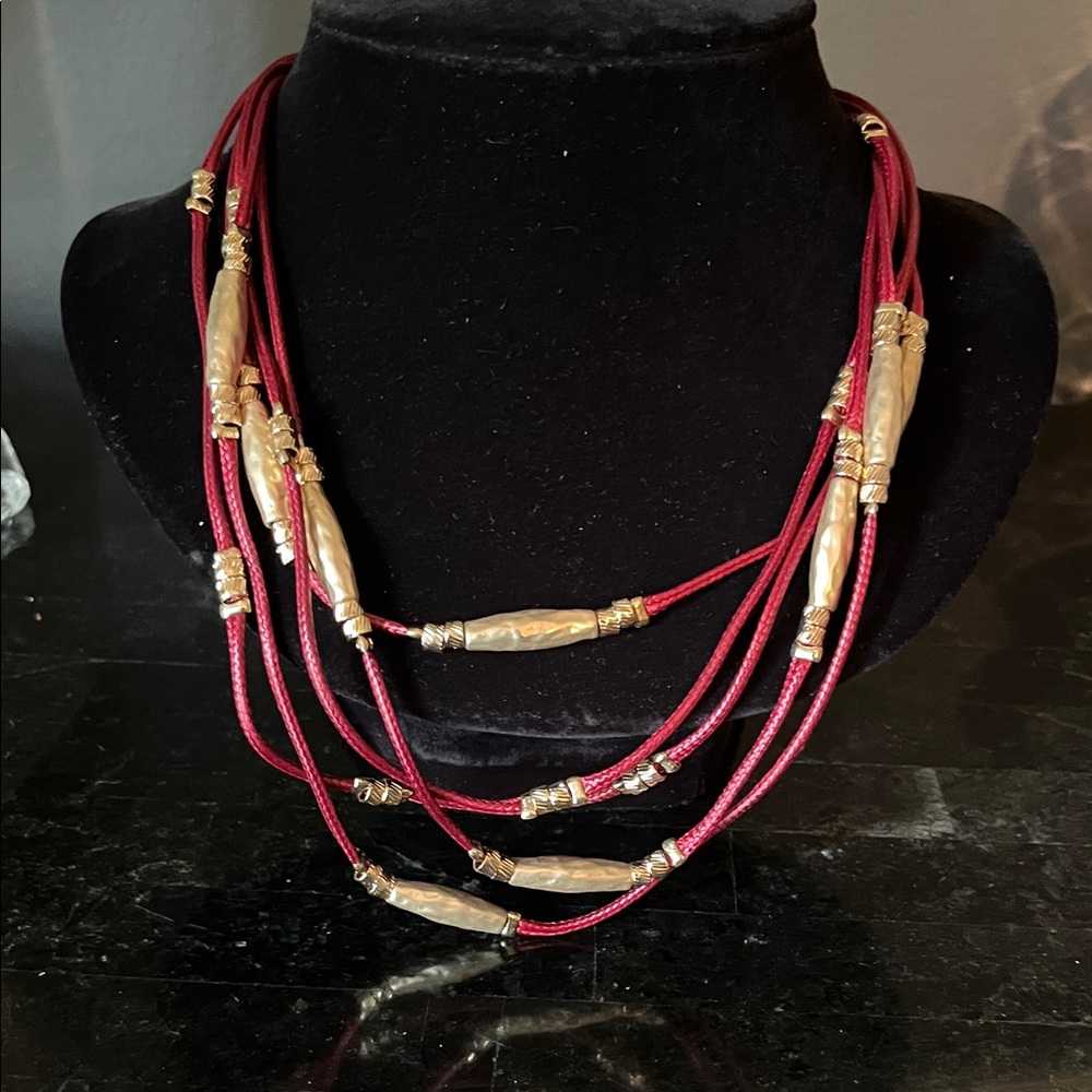 #62. Elegant Burgundy and Gold Multi-Strand Necklace